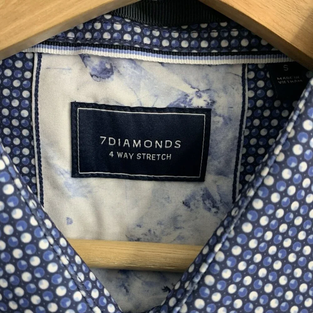 7 Diamonds Shirt Mens Small Blue Deep Water 4 Way Stretch Woven Button Up Preppy